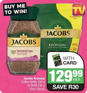Spar Jacobs Kronung Coffee Bottle 200 g or Refill 230 g (Excl. Decaf) offer