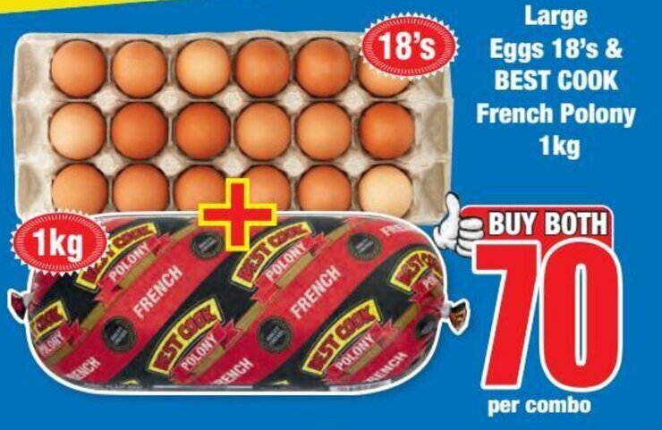 Boxer Large Eggs 18's & BEST COOK French Polony 1kg offer