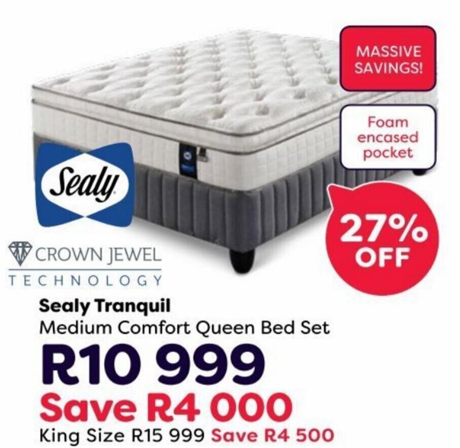 Sealy Tranquil Medium Comfort Queen Bed Set offer at The Bed Store