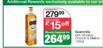 Spar Tops Bushmills Irish Whiskey Smooth & Mellow 750ml offer