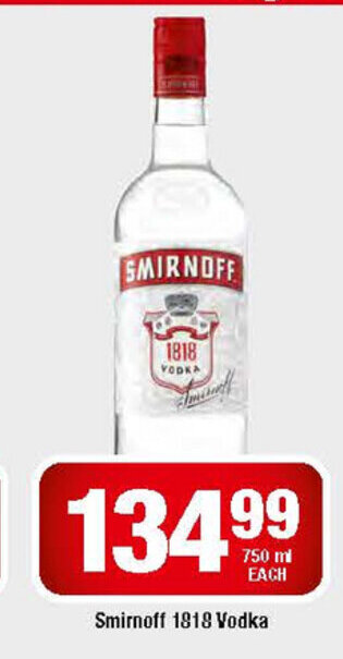 OK Liquor Smirnoff 1818 Vodka 750ml each offer