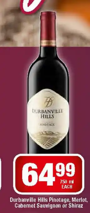 OK Liquor Durbanville Hills Pinotage, Merlot, Cabernet Sauvignon or Shiraz 750ml each offer
