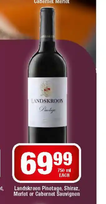 Landskroon Pinotage, Shiraz, Merlot or Cabernet Sauvignon 750ml each