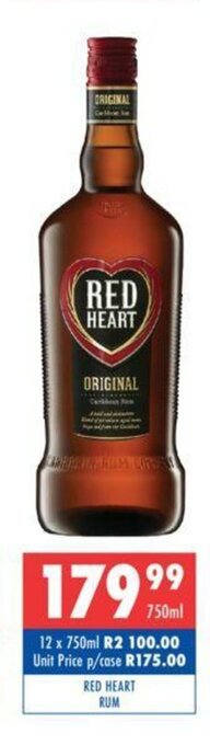 Ultra Liquors Red Heart Rum 750ml offer
