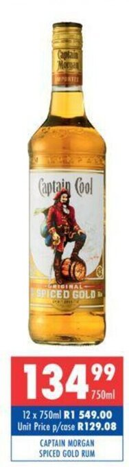 Ultra Liquors Captain Morgan Spiced Gold Rum 750ml offer