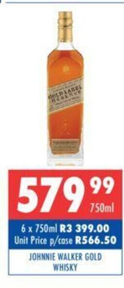 Ultra Liquors Johnnie Walker Gold Whisky 750ml offer