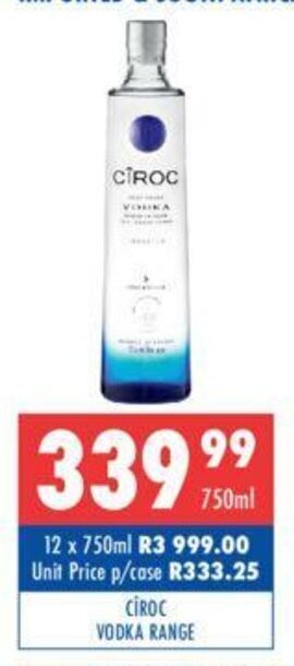 Ultra Liquors Ciroc Vodka Range 750ml offer