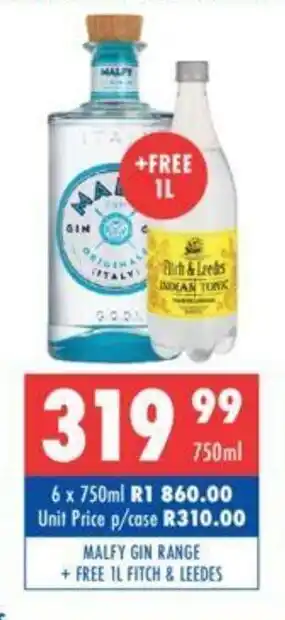 Ultra Liquors Malfy Gin Range 750ml + Free 1L Fitch & Leedes offer