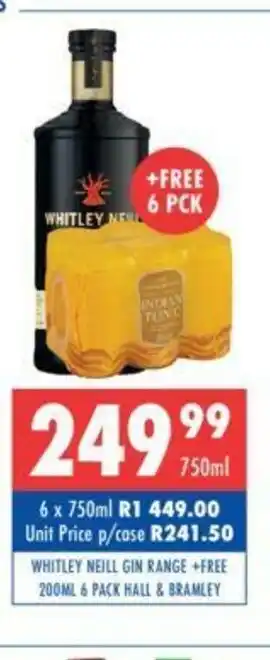 Whitley Neill Gin Range 750ml + Free 200ml 6 Pack Hall & Bramley