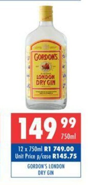 Ultra Liquors Gordon's London Dry Gin 750ml offer