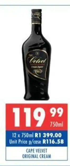 Ultra Liquors Cape Velvet Original Cream 750ml offer