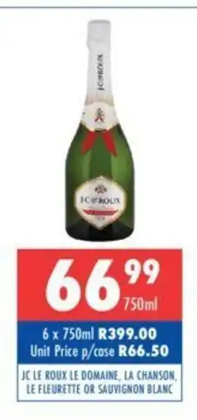 Ultra Liquors JC Le Roux Domaine, La Chanson, Le Fleurette or Sauvignon Blanc 750ml offer