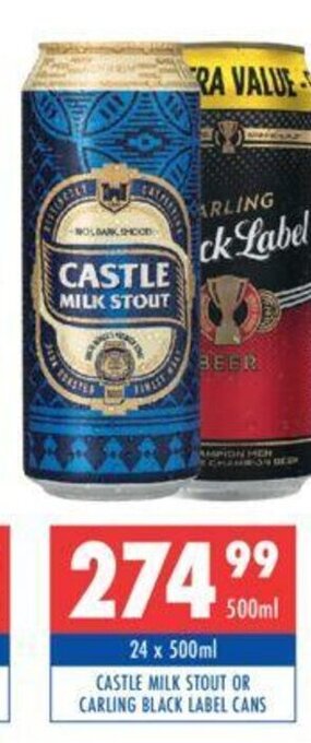 Ultra Liquors Castle Milk Stout or Carling Black Label Cans 500ml offer