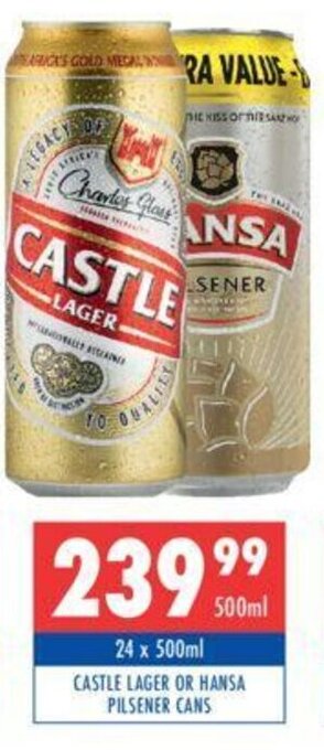 Ultra Liquors Castle Lager or Hansa Pilsener Cans 500ml offer