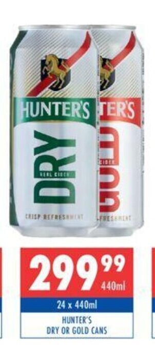 Ultra Liquors Hunter's Dry or Gold Cans 24 x 440ml offer