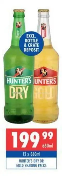 Ultra Liquors Hunter's Dry or Gold Sharing Packs 12x660ml offer