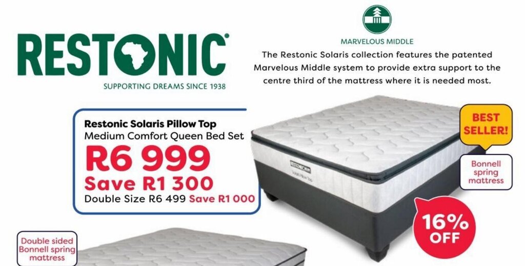 Restonic Solaris Pillow Top Medium Comfort Queen Bed Set offer at The Bed Store