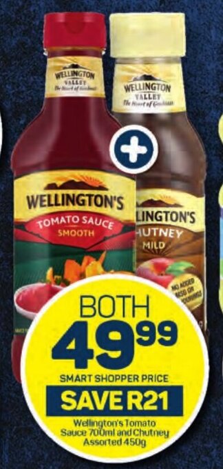Pick n Pay Wellington's Tomato Sauce 700ml and Chutney Assorted 450g offer