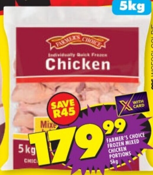 FARMER'S CHOICE FROZEN MIXED CHICKEN PORTIONS 5kg offer at Shoprite