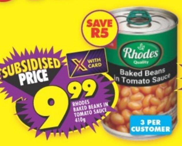 RHODES BAKED BEANS IN TOMATO SAUCE 410g offer at Shoprite