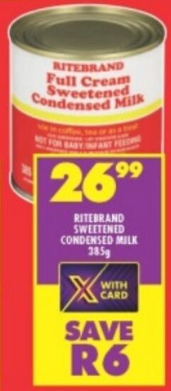 Shoprite RITEBRAND SWEETENED CONDENSED MILK 385g offer