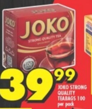 Shoprite JOKO STRONG QUALITY TEABAGS 100 per pack offer