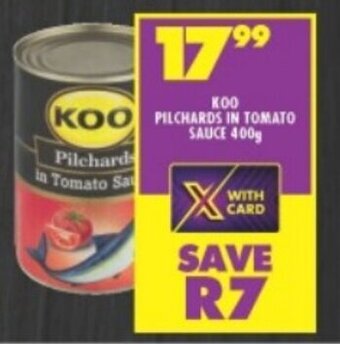 Shoprite KOO PILCHARDS IN TOMATO SAUCE 400g offer