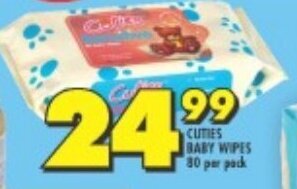 Shoprite CUTIES BABY WIPES 80 per pack offer