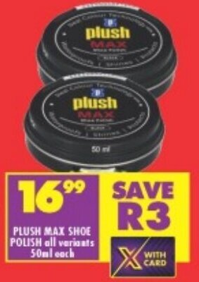Shoprite PLUSH MAX SHOE POLISH all variants 50ml each offer