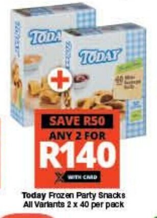 Checkers Today Frozen Party Snacks All Variants 2 x 40 per pack offer