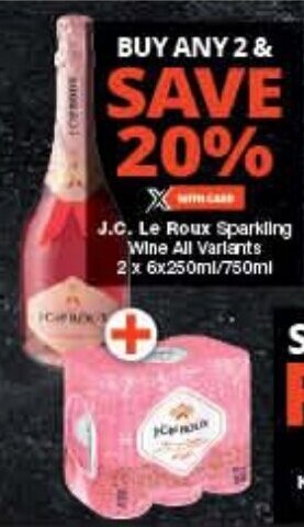 Checkers J.C. Le Roux Sparkling Wine All Varlants 2 x 6x250ml/750ml offer
