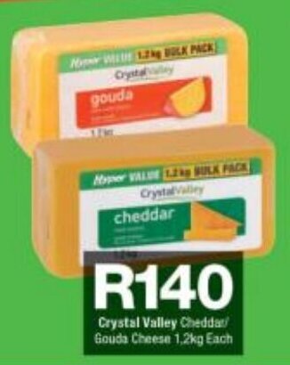 Checkers Crystal Valley Cheddar Gouda Cheese 1,2kg Each offer