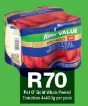 Checkers Pot O' Gold Whole Peeled Tomatoes 4x400g per pack offer