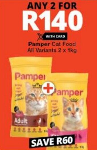 Checkers Pamper Cat Food All Variants 2 x 1kg offer