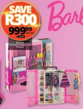 Checkers Barbie Ultimate Closet & Doll Playset offer