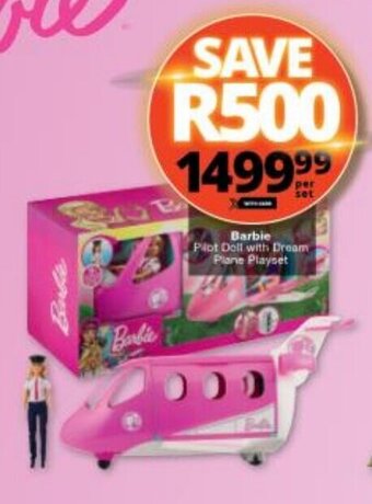 Checkers Barbie Pilot Doll with Dream Plane Playset offer