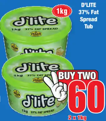 Boxer Superstores D'Lite 37% Fat Spread Tub 2x1kg offer