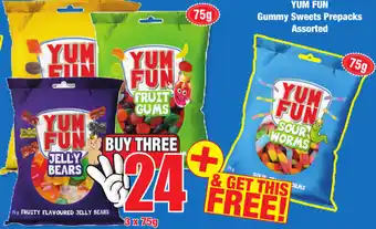 Boxer Superstores Yum Fun Gummy Sweets Prepacks Assorted 3x75g offer