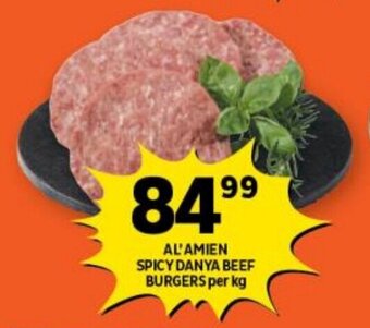Shoprite AL'AMIEN SPICY DANYA BEEF BURGERS per kg offer