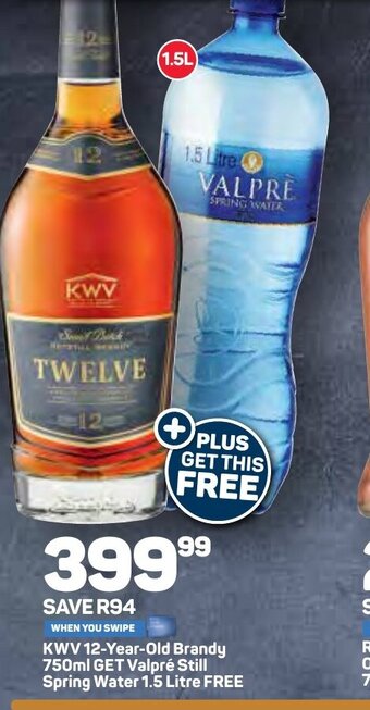 KWV 12-Year-Old Brandy 750ml GET Valpré Still Spring Water 1.5 Litre FREE