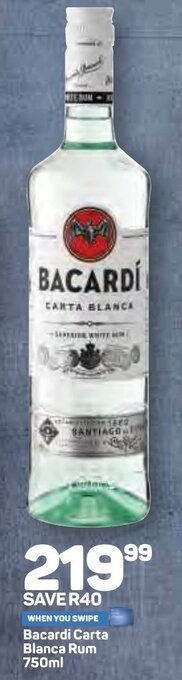 Bacardi Carta Blanca Rum 750ml