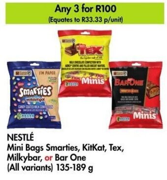 Makro NESTLÉ Mini Bags Smarties, KitKat, Tex, Milkybar, or Bar One (All variants) 135-189 g offer