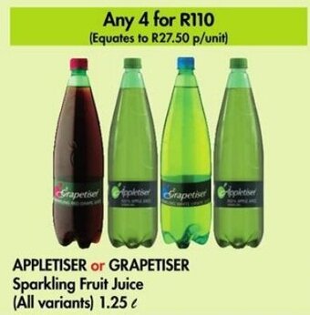 Makro APPLETISER or GRAPETISER Sparkling Fruit Juice (All variants) 1.25 L offer