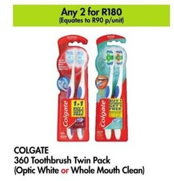 Makro COLGATE 360 Toothbrush Twin Pack (Optic White or Whole Mouth Clean) offer