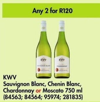 Makro KWV Sauvignon Blanc, Chenin Blanc, Chardonnay or Moscato 750 ml (84563; 84564; 95974; 281835) offer