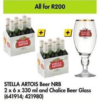 Makro STELLA ARTOIS Beer NRB 2 x 6 x 330 ml and Chalice Beer Glass (641914; 421980) offer