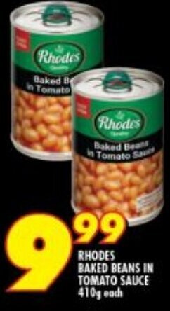 Shoprite RHODES BAKED BEANS IN TOMATO SAUCE 410g each offer