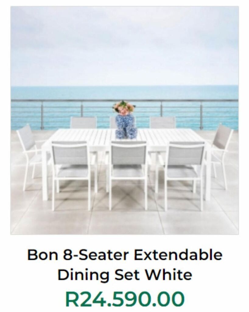 Dining set white offer at Patio Warehouse