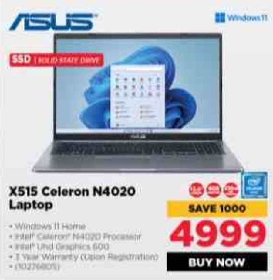 Asus X515 Celeron N4020 Laptop offer at HiFi Corp
