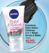 Nivea perfect & radiant eventone daily detox cleanser 3 in 1 wash, scrub & mask-150ml each